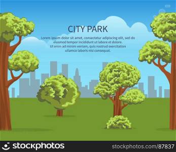Urban Park landscape poster. Urban park landscape. City park poster. Vector illustration