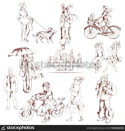 Urban people sketch decorative icons set isolated vector illustration