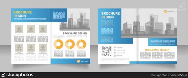 Urban planning and development blank brochure design. Pie charts. Template set with copy space for text. Premade corporate reports collection. 4 paper pages. Myriad Pro, Heebo fonts used. Urban planning and development blank brochure design