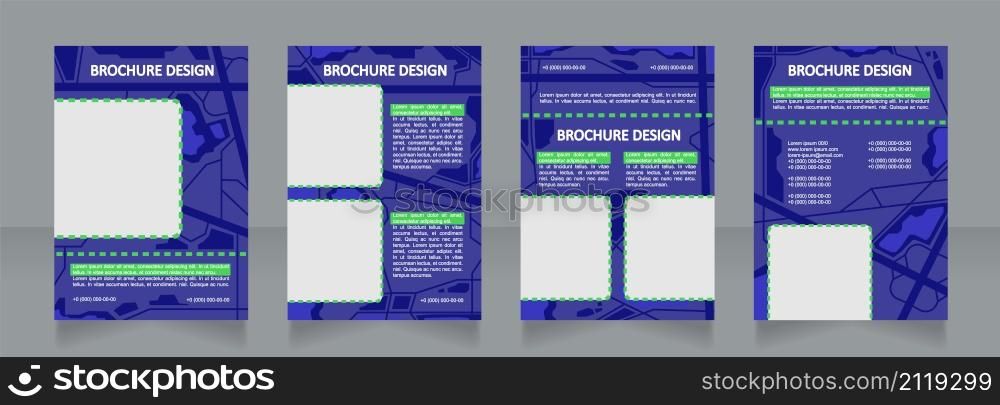 Urban planning blue blank brochure design. City navigation. Template set with copy space for text. Premade corporate reports collection. Editable 4 paper pages. Calibri, Arial fonts used. Urban planning blue blank brochure design
