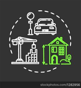 Urban planning chalk RGB color concept icon. Industrial service. Infrastructure and transportation. Building construction idea. Vector isolated chalkboard illustration on black background
