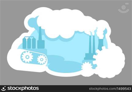 Urban pollution 2D vector web banner, poster. Smog from facility. Heavy production. Industrial city flat scenery on cartoon background. Factory printable patches, colorful web elements. Urban pollution 2D vector web banner, poster