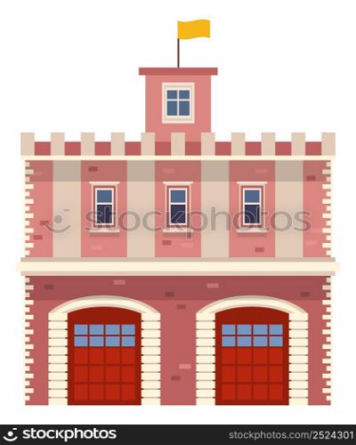 Urban public service building. Fire department facade isolated on white background. Urban public service building. Fire department facade