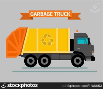 Urban sanitary vehicle garbage front loader truck, vector. Urban sanitary vehicle garbage truck