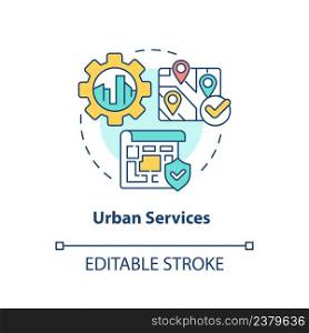 Urban services concept icon. Heritage reservation. Developmental activities abstract idea thin line illustration. Isolated outline drawing. Editable stroke. Arial, Myriad Pro-Bold fonts used. Urban services concept icon