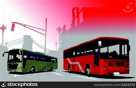 Urban silhouette and buses image. Vector