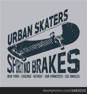 Urban Skaters Poster with slogan spirit no brakes and new York vector illustration