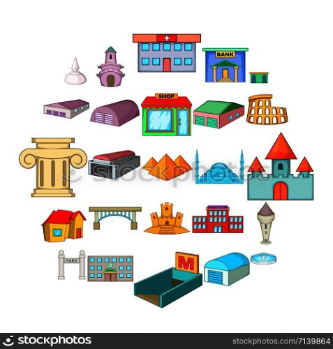 Urban sprawl icons set. Cartoon set of 25 urban sprawl vector icons for web isolated on white background. Urban sprawl icons set, cartoon style