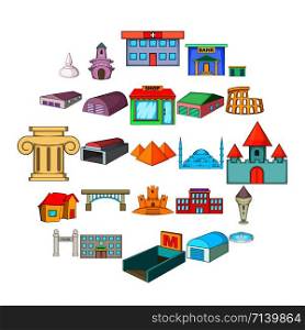 Urban sprawl icons set. Cartoon set of 25 urban sprawl vector icons for web isolated on white background. Urban sprawl icons set, cartoon style