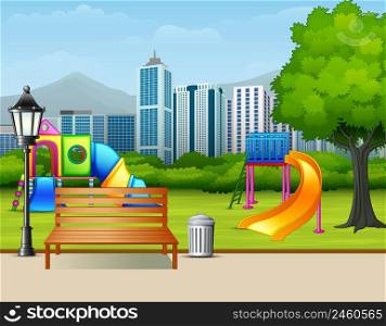 Urban summer public garden with kids playground