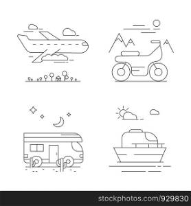 Urban transport icons. Vector compositions with transport. Car bus and airplane, plane and ship ilustration. Urban transport icons. Vector compositions with transport