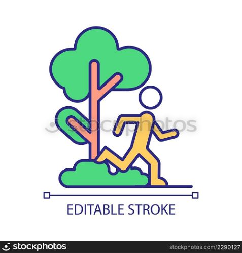 Urban zones for sport and recreation RGB color icon. City park for joggers. Active lifestyle and healthcare. Isolated vector illustration. Simple filled line drawing. Editable stroke. Arial font used. Urban zones for sport and recreation RGB color icon