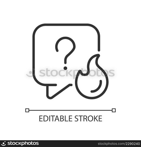 Urgent question linear icon. Common issues solving. Looking for answer. Problem solving. Thin line illustration. Contour symbol. Vector outline drawing. Editable stroke. Arial font used. Urgent question linear icon