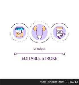 Urinalysis concept icon. Detect and manage wide range of disorders, such as urinary tract infections. Urine idea thin line illustration. Vector isolated outline RGB color drawing. Editable stroke. Urinalysis concept icon