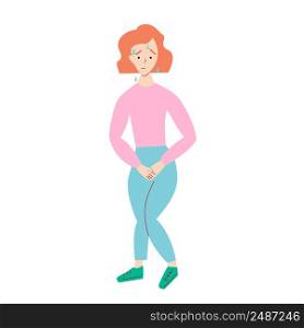 Urinary incontinence problem. Woman hands holding her crotch, Female want to pee all the time. Isolated on white background. Vector.. Urinary incontinence problem. Woman hands holding her crotch, Female want to pee all the time. Isolated on white background. Vector illustration.