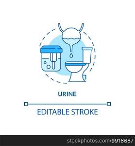Urine concept icon. Lab s&le idea thin line illustration. Detecting various substances presence. Sterile, screw-top container. Vector isolated outline RGB color drawing. Editable stroke. Urine concept icon