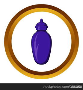 Urn for ashes vector icon in golden circle, cartoon style isolated on white background. Urn for ashes vector icon