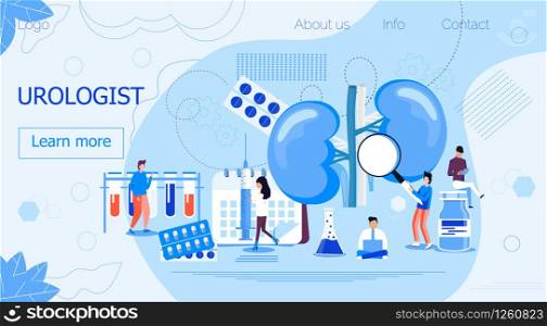 Urologist concept for pyelonephritis, diseases and kidney stones, cystitis, urolithiasis, nephroptosis, renal failure, hydronephrosis. Tiny doctors treat kidneys. Blue background illustration for website, apps.. Urologist concept for pyelonephritis, diseases and kidney stones, cystitis, urolithiasis, nephroptosis, renal failure, hydronephrosis.