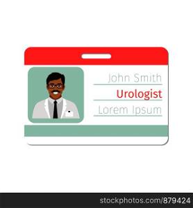 Urologist medical specialist badge template for game design or medicine industry, vector illustration. Urologist medical specialist badge template