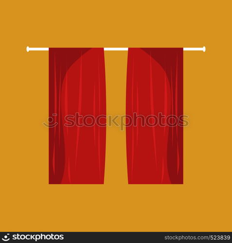 ?urtains red textile decor style stage vector icon. Classic window material texture indoor flat cloth luxury fabruc silk