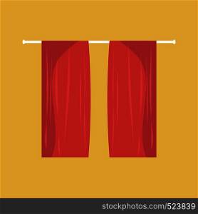 ?urtains red textile decor style stage vector icon. Classic window material texture indoor flat cloth luxury fabruc silk