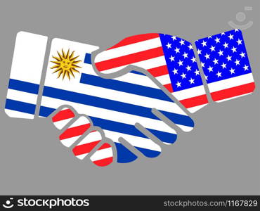 Uruguay and USA flags Handshake vector illustration Eps 10. Uruguay and USA flags Handshake vector