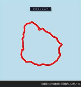 Uruguay bold outline map. Glossy red border with soft shadow. Country name plate. Vector illustration.. Uruguay bold outline map. Vector illustration