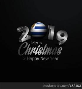 Uruguay Flag 2019 Merry Christmas Typography. New Year Abstract Celebration background