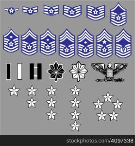 US Air Force rank insignia for officers and enlisted in vector format