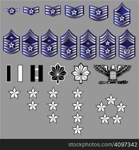 US Air Force rank insignia for officers and enlisted in vector format with texture