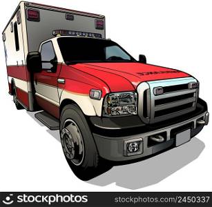 US Ambulance from Front View - Colored Illustration Isolated on White Background, Vector