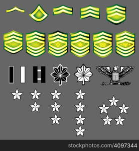 US Army rank insignia for officers and enlisted in vector format with texture