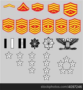US Marine Corps rank insignia for officers and enlisted in vector format