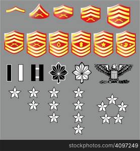 US Marine Corps rank insignia for officers and enlisted in vector format with texture