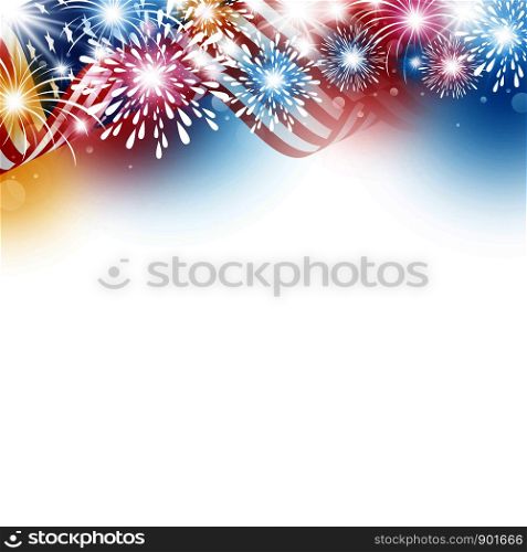 USA 4th july independence day design of american flag with fireworks on white background vector illustration