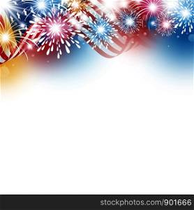 USA 4th july independence day design of american flag with fireworks on white background vector illustration