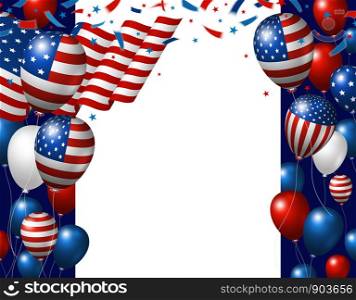 USA 4th of july independence day banner design of American flag and balloons with copy space vector illustration