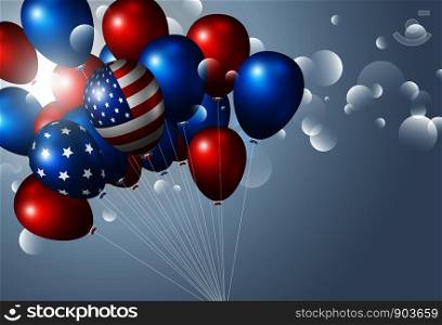 USA 4th of july independence day banner design of balloon with light bokeh vector illustration