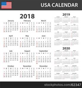 USA Calendar for 2018, 2019 and 2020. Scheduler, agenda or diary template. Week starts on Sunday