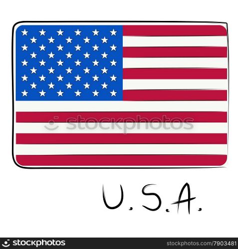 USA country flag doodle with text isolated on white