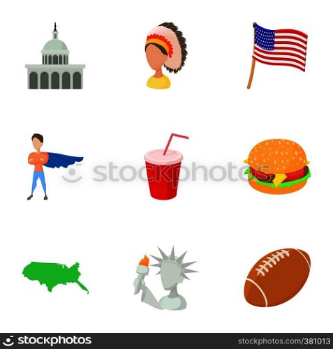 USA country icons set. Cartoon illustration of 9 USA country vector icons for web. USA country icons set, cartoon style