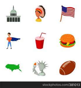 USA country icons set. Cartoon illustration of 9 USA country vector icons for web. USA country icons set, cartoon style