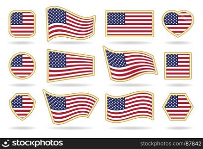 Usa flag badges set. Usa flag badges vector set. American patriotic 4 july day icons