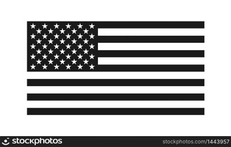 USA flag black and white icon in flat style. Vector isolated button.