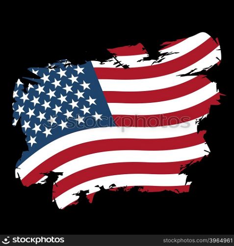 USA flag grunge style on black background. Brush strokes and ink splatter. National symbol of America