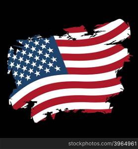 USA flag grunge style on black background. Brush strokes and ink splatter. National symbol of America