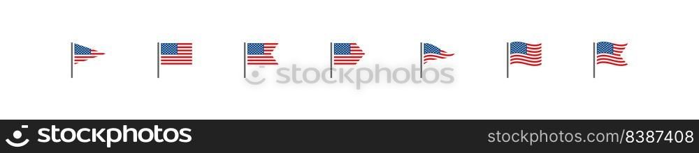 USA flag icon set. 4th july national American symbol. United States of America flat illustration. Vector american emblem