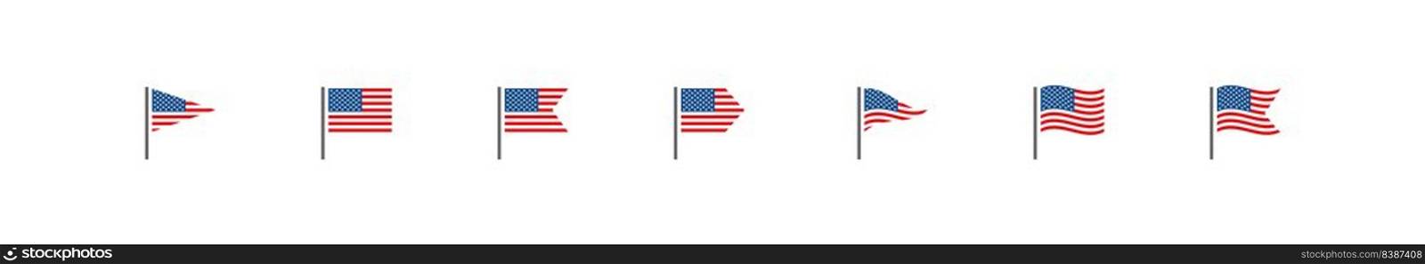 USA flag icon set. 4th july national American symbol. United States of America flat illustration. Vector american emblem