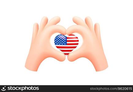USA flag in form of hand heart. United States of America. National flag concept. Vector illustration.. USA flag in form of hand heart. United States of America. National flag concept. Vector