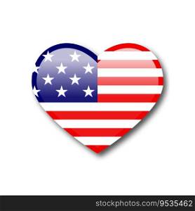 USA flag in heart silhouette. Heart-shaped American flag. Flat vector illustration.